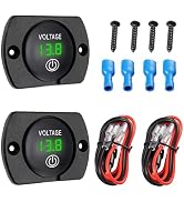 SUMKLIN 2PCS Green Light Battery Voltage Gauge DC 12V 24V Digital Display Voltage Meter Waterproo...