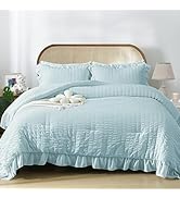 JOLLYVOGUE Light Blue King Comforter Set, 3 Pieces Seersucker Comforters King Size, Lightweight &...