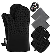 KEGOUU Oven Mitts and Pot Holders 6pcs Set, Kitchen Oven Glove High Heat Resistant 500 Degree Ext...