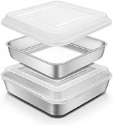 Blingco Stainless Steel Baking Pan with Lid, 8 x 8 x 2 Inch Deep Square Cake Pans with Cover, Non...