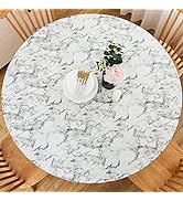 LIBERECOO Round Vinyl Fitted Tablecloth with Flannel Backing Elastic Edge Plastic Table Cover Wat...