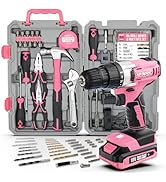 Hi-Spec 81pc Pink 18V Cordless Power Drill Driver.Complete Home & Garage Hand Tool Kit Set for DIY