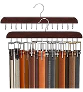 Belt Hanger for Closet, Sturdy Wood Belt Rack Closet Accessories with 14 Hooks Belt Organizer for...