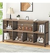 LVB Industrial Horizontal Bookshelf, 4 5 6 7 8 Cube Storage Organizer Bookcase, Modern Wide Large...