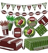 178PCS Football Party Supplies Kit Serve 25, Football Party Paper Plates Napkins Touchdown Tablec...