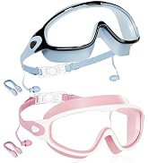 Aegend New Kids 2 Pack Wide View Swim Goggles, Anti-Fog/UV No Leak Goggles with Ear Plugs Kids 3-14