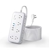Flat Extension Cord 25 ft Long, NTONPOWER Surge Protector Power Strip, 10 Widely Spaced Outlets w...