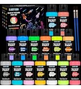 X ARTY HUB Glow in the Dark Paint, 15 Bright Colors (2 oz / 60 ml) with 2 Brushes, Black Light & ...