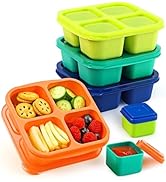 Caperci Lunchable Snack Containers - 4 Pack Bento Snack Boxes with 4-Compartment, 2 Leakproof Dip...