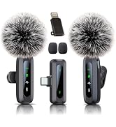 Uewpv Wireless Mini Microphone for iPhone 15/16/17, iPad, Android, Wireless Lavalier Microphone w...