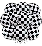 12 Pack 18 Inch Checkered Racing Balloons Helium Foil Mylar Black and White Checkered Balloons fo...