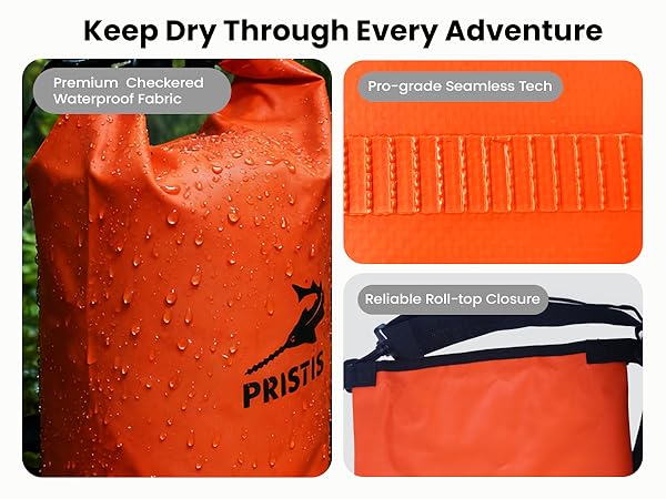Premium checkered Waterproof fabric Roll-top closure Seamless Dry Bag Lightweight Kayak Storage Gear