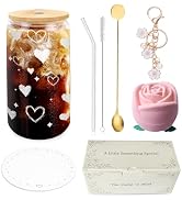 DAMCONME Friendship Gifts for Women, Thinking of You Gift Box Set, Heart Glass Cup with Rose Ice ...