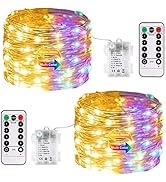 JMEXSUSS 2 Pack Color Changing Fairy Lights Battery Operated, 33ft 100 LED Color Changing Christm...