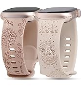 Minyee 2 Packs Floral Engraved Bands Compatible with Apple Watch Band 38/40/41/42/44/45/46/49mm W...