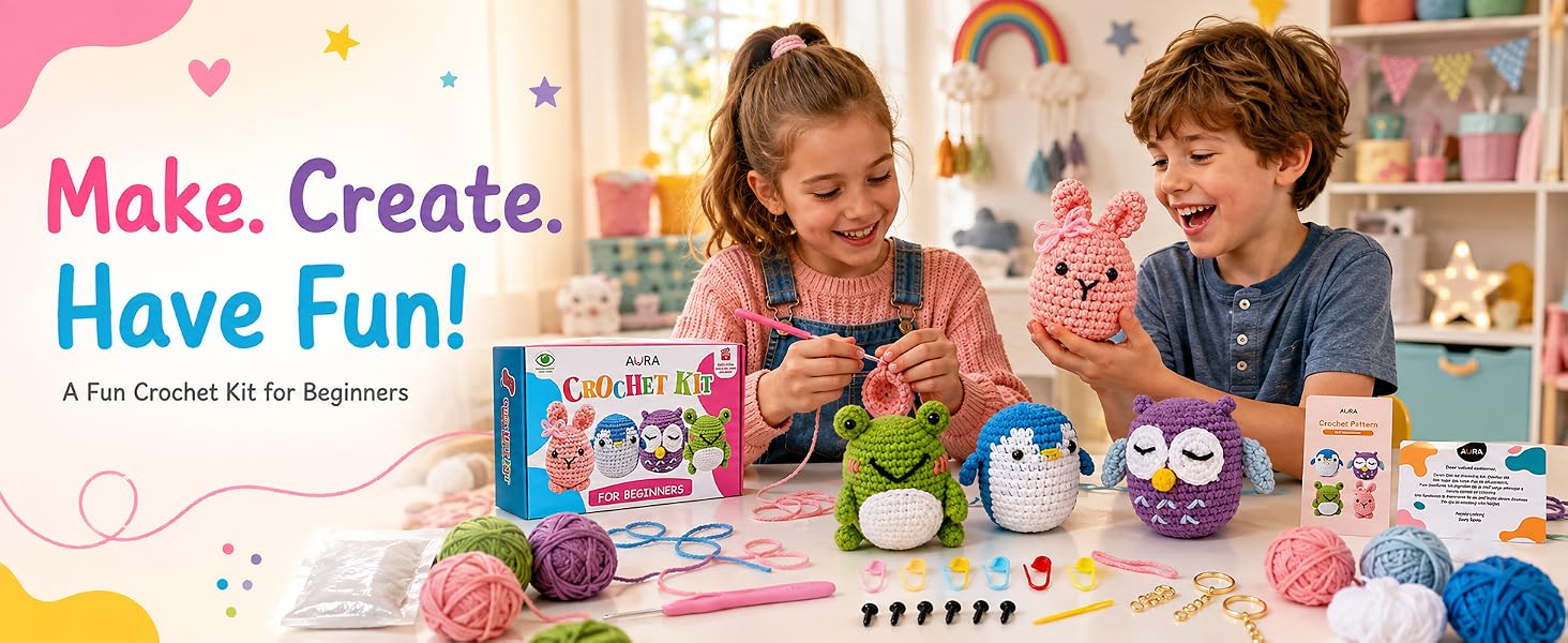 four friends amigurumi crochet kit for beginners kids bunny frog owl penguin