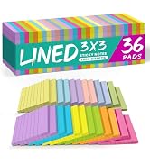 Lined Sticky Notes, 3x3 Inches, 36 pad, Self-Stick Note Pads for Office, Study & Daily Organizati...