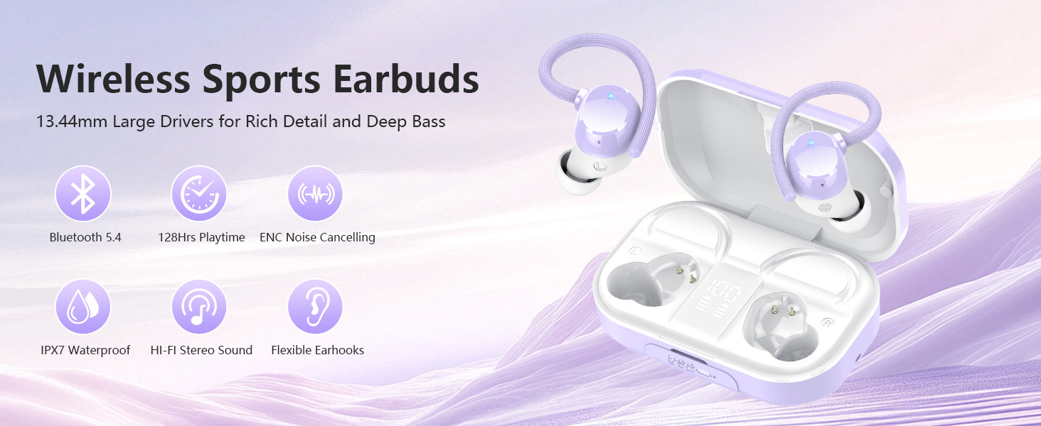 Wireless Earbuds, Bluetooth 5.4 Sport Headphones
