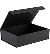 Hard Black Gift Box With Magnetic Closure Lid 10.5"x7"x3" Pack Of 1 Black Ribbed Rectangle Favor ...