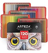 Arteza Professional Colored Pencils, Set of 120 Colors, Soft Wax-Based Cores, Art Supplies for Dr...