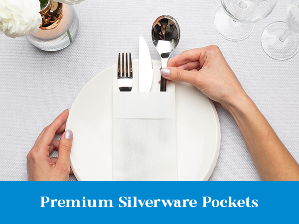 Premium Silverware Pockets Dinner Napkins Linen-Like Pocket for Silverware Pre-Folded Disposable