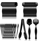 Mwellewm 36Pcs Plastic Serving Utensils Set Large Disposable Serving Spoons Forks Tongs for Servi...
