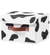 VinneGenzz Storage Bin with Lid Cow Print Cute Fabric Storage Basket Box with Faux Leather Handle...