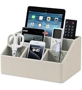 Cretkhp Desk Organizer Caddy with 5 Compartments for Office Art Supplies, PU Leather Nightstand O...