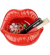 Trycooling Ceramic Red Lips Lipstick Ring Holder Jewelry Tray Rack Decorative Cosmetic Storage Di...