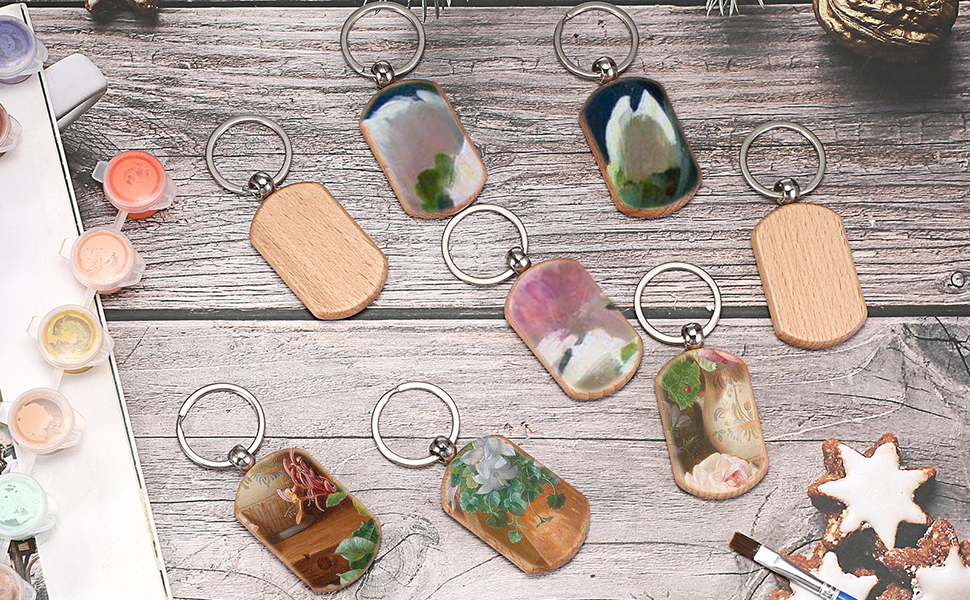 100 PCS Unfinished Wooden Keychain Blanks for Engraving