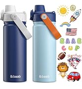 baab 18oz Kids Water Bottle, Insulated Kids Water Bottle with Lockable Spout Lid & Stickers, 18/8...