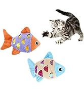 Andiker Cat Catnip Toys, 2pcs Small Cat Fish Toys with Crinkle Shine Ring Paper to Make Sound to ...