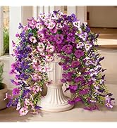 Fake Artificial Flowers for Outdoors, 4 Pcs Faux Hanging Pansy Flowers Spring Summer Decor, UV Re...