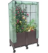MAYOLIAH 3-in-1 Raised Garden Bed Large Planter Box with Trellis & Cover on Wheels Plastic Tomato...