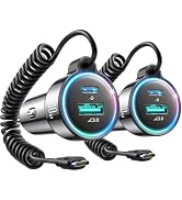 2-Pack 60W Fast Car Charger USB C, PD &QC3.0 with 5ft 30W Type C Coiled Cable, Car iPhone Charger...