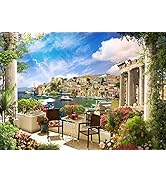 BELECO 7x5ft Fabric Italy Photography Backdrop Tuscany Garden Terrace View of Mediterranean Bay C...