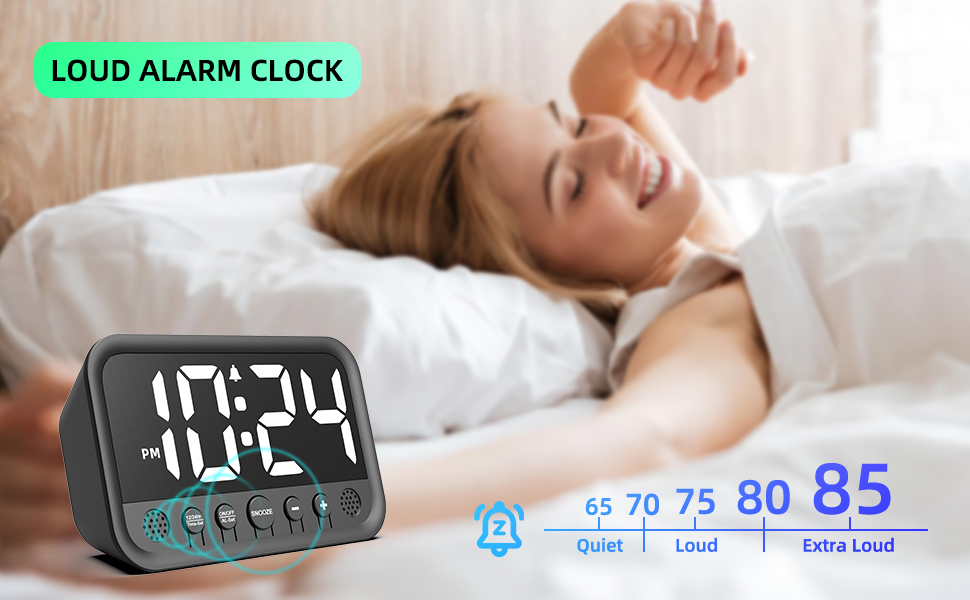 Loud Alarm Clock with 5-Level Buzzer Volume