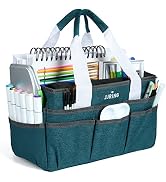 JJRING Craft Organizer Tote Bag for Art Storage, Caddy with Multiple Pockets, Bluish Green Sewing...