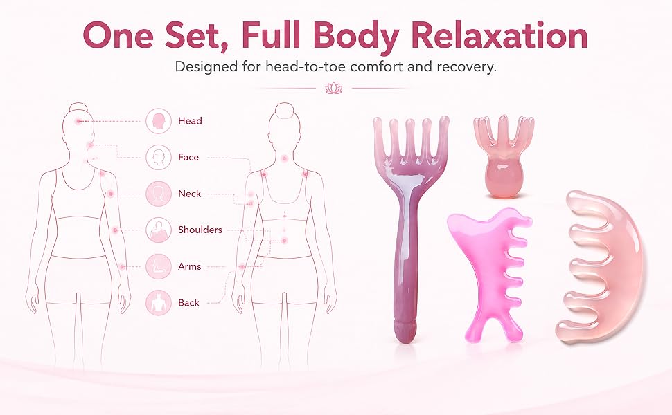 Stress relief, relaxation, pain relief, comb, tools, massage, gua sha,