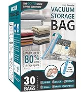 30 Pack Vacuum Storage Bags, Space Saver Bags (6 Jumbo/6 Large/6 Medium/6 Small/6 Roll) Compressi...