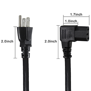Right Angle IEC Power Cord, Universal PC Power Supply Cord