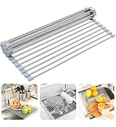 Searik Over The Sink Dish Drying Rack, Roll up Sink Dish Drainer Rack Foldable Kitchen Stainless ...