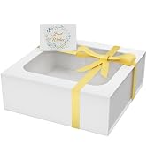 PSHVYM Gift Box with Window, 7.5x7.5x3 In White Gift Box for Presents Magnetic Lids Collapsible f...