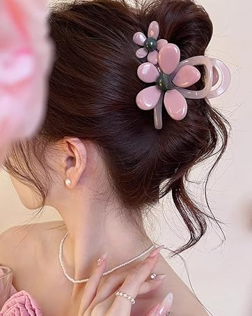 pink flower hair clips