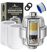 AquaHomeGroup Well Water Shower Head Filter (2 Cartridges Included) – Minimizes Rust Stains & Sed...