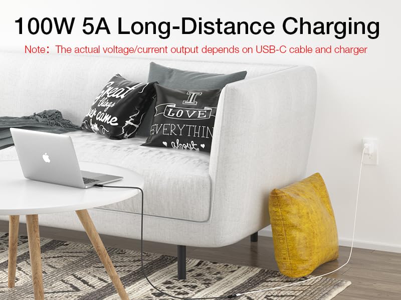 usb-c extension cable 6.6ft 3.3ft 1ft 2ft 0.65ft ,100w 5a long-distance charging