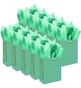 qiqee 10PCS Lake Green Mini Gift Bags with Tissue Paper Handles 6.3"x4.7"x2.4" Small Size Present...