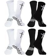 Cross Grip Soccer Socks for US 6-13 Bible Verse Christian Sports Sock Men with Anti-Slip Rubber Dots