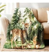 WADORN Forest Animals Throw Blanket,500GSM, Cozy Soft Deer Rabbit Hedgehog Throw Blanket Fuzzy Fl...