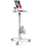 Mount Plus C01 Height Adjustable Mobile Medical Tablet Cart with Wheels and Tablet Enclosure Bask...